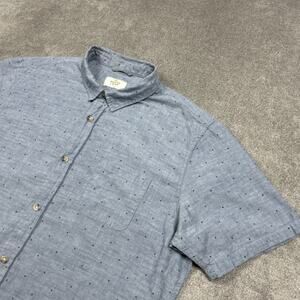 Marine Layer Shirt Mens Large Button Up Chambray Blue Dots Short Sleeve Casual